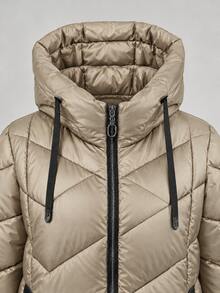 Plus Size Hooded Quilted Longline Padded Coat - Camel - View 4
