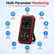 10-In-1 Air Quality Monitor, Suitable For Formaldehyde, TVOC, CO2, Temperature & Humidity, PM2.5/PM10 Monitoring, For Home And Office Use - Black - View 7