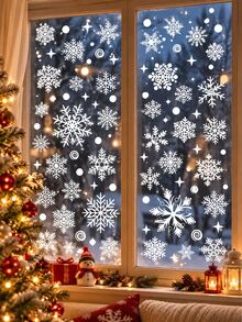 6/4/1sheet Christmas Snowflake Window Stickers, Static Cling Snowflake Decals, For Christmas Decoration, Christmas Window Stickers, Adhesive Decor, Christmas Snowflake Stickers Static Cling Window Decals, Suitable For Christmas Decorations, Window Decor Or Ornaments, Christmas Party Supplies, Thanksgiving Party Decor, Winter Door Background Decor, Glass Stickers, Snowflake Polka Dots, Window Decoration Decor Christmas Party Supplies, Winter Door Background Decor, Snowflake Dots, Snowflake Suitable For Glass Windows, Create Winter Wonderland Atmosphere, Create Ice And Snow Theme Party Scene, Christmas Decoration - Monochrome - View 1