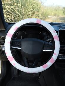 Cow Print Fluffy Car Steering Wheel Cover Set With Seat Belt Shoulder Pads, Winter Warm Soft Plush Universal 15 Inch Non-Slip Fuzzy Auto Interior Protector Accessories For Women Girls - Cow Print - View 5