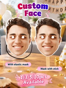 1/3/5/10pcs Birthday Party Decoration Funny Mask, Customized Large Head Hollow Portrait Handheld Stick, Upload Photo, Wedding Bachelorette Party Photo Props, Graduation - Multicolor - View 11