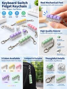 5 PCS Keyboard Fidget Toy Set With Storage Box, 4-In-1 Keyboard Keycap Keychain Finger Clicker, Stress Relief Pressable Fidget Key Chain Gift Pack, Multicolor - Multicolor - View 2