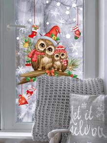 Brodark 1pc Christmas Tree Branch Cartoon Owl Glass Sticker Christmas Window Decoration Sticker Self-Adhesive Wall Sticker 2026 Christmas Glass Sticker Self-Adhesive Double-Sided Visible Static Sticker - 1PC - View 6