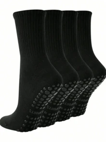 2 Pairs Women's Pilates Non-Slip Socks, Sticky Grip Yoga Socks, Athletic Socks With Grip, Black - Black - View 4