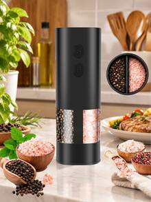 Máy xay muối và tiêu điện, thiết kế hai ngăn, sạc USB, máy xay tự động dùng pin, có đèn LED, điều chỉnh độ mịn, vận hành bằng một tay, dễ vệ sinh, chất liệu ABS, màu đen, phù hợp cho nhà bếp và BBQ, dụng cụ nhà bếp, quà tặng lễ, pin bán riêng - màu đen - Xem 1
