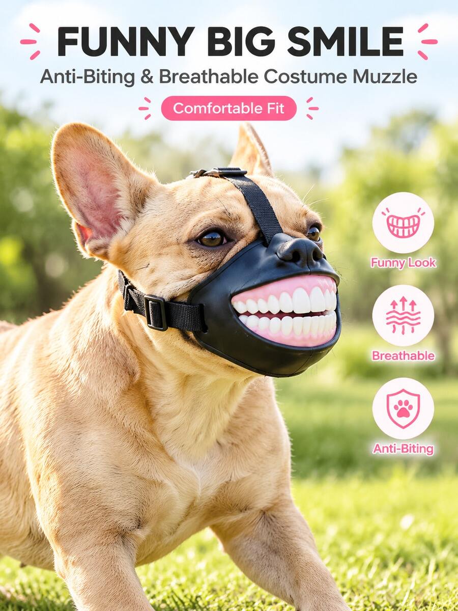 1pc Funny Dog Muzzle With Teeth Design,Black-M | Adjustable Scary Mask For Dogs, Lightweight 3D Printed Pet Muzzle Costume For Parties, Holiday Events, Pet Photos - Multicolor - View 1