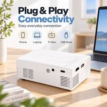 Portable Mini Projector, Smartphone Screen Mirroring Video Projector For Home Theater, Movies, Presentations, Compatible With Smartphones, TV Box, Laptop And USB Devices, Compact Multimedia Projector For Indoor Entertainment - White - View 6