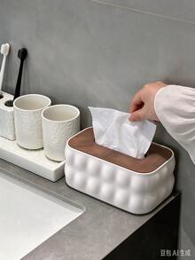 1pc Modern Square Tissue Box Holder With Wooden Lid, Rectangular Facial Tissue Dispenser, Suitable For Restaurant, Kitchen, Bedroom Vanity And Home Decor - Multicolor - View 8