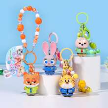 MINISO Disney Zootopia 角色鑰匙圈附珠飾掛繩，手提包、後背包與托特包包飾吊飾，生日與聖誕禮物 - 款式 2 - 查看 2