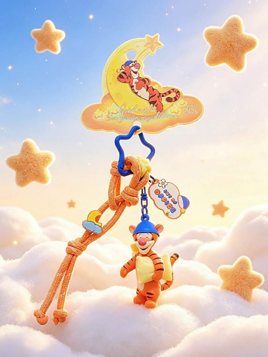 MINISO Disney 小熊維尼角色鑰匙圈，附編織繩、月亮與星星裝飾，適用於手提包、背包，生日與聖誕禮物 - 款式 4 - 查看 1