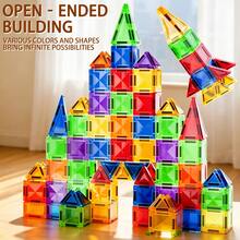 3.75cm Diamond Cut Multi-Color Magnetic Tiles Set, Rainbow Transparent Magnetic Blocks, Portable Iron Box Packaging, Free Assembly Model Toy, Suitable For Children Aged 3 And Above For Craft Activities - Multicolor - View 5