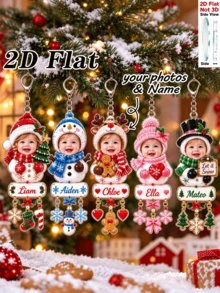 1pc Customizable Name & Photo Acrylic Christmas Keychain, Personalized Christmas Ornament, Car Hanging Decor/Home Decor Pendant/Keychain Accessory, Suitable For Decorating Christmas Tree Or Home Environment, Also An Ideal Holiday Gift For Friends And Family - Multicolor - View 1