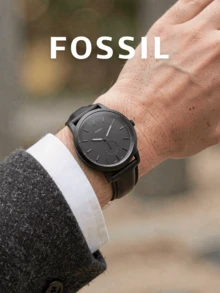 Fossil FS5447 Men's Quartz Watch, Black Leather Strap, 5ATM Water Resistant Minimalist All-Black Dial Men Watch - Black - View 6