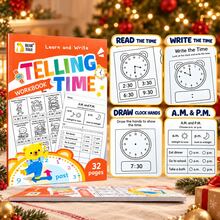 32-Page Children's Time-Telling Practice Book, Learn To Read Analog Clocks, Practice Writing And Drawing Clock Hands, AM And PM Daily Routine Exercises, Preschool Kindergarten Math Activity Book, Home Learning Educational Gift, Math Workbook, Christmas Gift, Learning Supplies, Educational Books, Educational Games - Multicolor - View 2