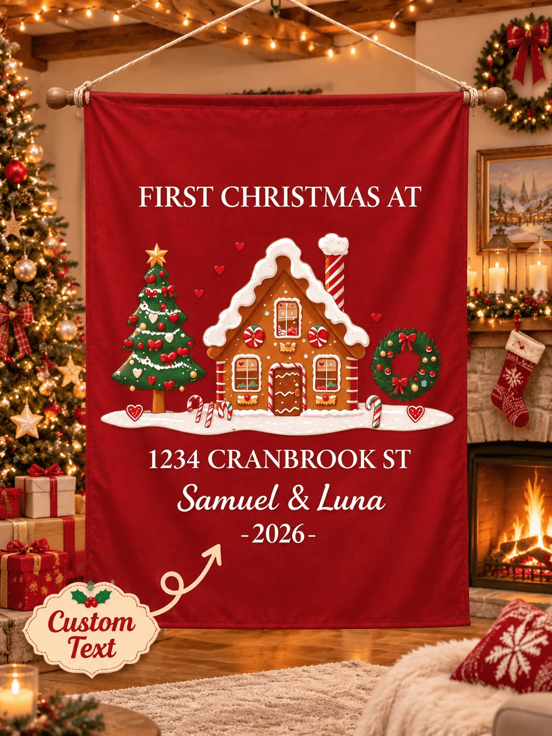 Personalized Christmas Decoration Banner, Custom Design Christmas Wall Decor, Customizable With Your Name, Room Wall Decor, Home Decor, Party Decoration, Suitable As Holiday Gift, Anniversary Gift, Christmas Gift, Christmas Home Decoration - Multicolor - View 1