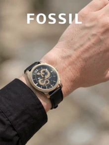 Fossil FS6082 Men's Quartz 3-Hand Watch, Black Leather Strap, 5ATM Water Resistant Machine Industrial Style Men Watch - Gold - View 8
