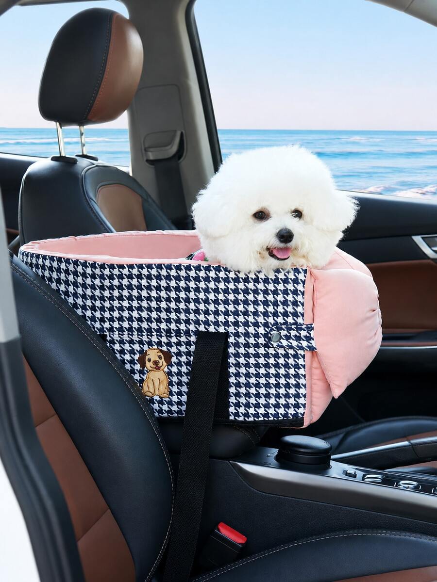 Car Pet Dog Seat - Foldable Pet Car Seat With Seatbelt Support And Anti-Slip Design - Portable Elevated Seat With Cushion And Sturdy Frame, Suitable For Small Dogs Up To 4.99 KG, Fits SUV, Sedan, Van - Center Console Accessory