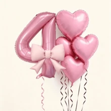 6 Pink Number Balloon Set, With Heart And Bow, Numbers 1-9 Soft Color Series Birthday Party Decorations, Suitable For Baptism, 1st/2nd/3rd/4th/5th/6th Birthday Party Supplies, Number Balloons. - Heart Bow Number - View 13