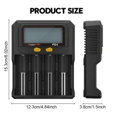 Bộ sạc pin thông minh Powerkan Pd4 USB-C, màn hình LCD, sạc 4 kênh, tương thích với Pd3.0/Dc9v, hỗ trợ nhiều loại pin - Không - Xem 4