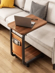 Mobile C-Shaped Side Table, Rolling Sofa Side Table, Fabric Storage Pocket, Extra Lower Shelf, Sturdy Metal Frame, Space Saving, Movable Laptop End Table, Suitable For Living Room, Bedroom, For Working, Reading And Dining - Multiple Specifications - View 1