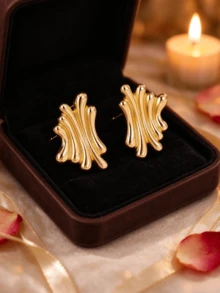 1 Pair Geometric Personalized Fashion Versatile Stud Earrings For Daily Commute - Gold - View 3