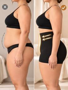 Bragas de mujer talla grande de cintura alta sin costuras acanaladas suaves de alta elasticidad y cobertura completa - Negro - Ver 3
