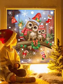 Brodark 1pc Christmas Tree Branch Cartoon Owl Glass Sticker Christmas Window Decoration Sticker Self-Adhesive Wall Sticker 2026 Christmas Glass Sticker Self-Adhesive Double-Sided Visible Static Sticker - 1PC - View 2