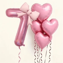 6 Pink Number Balloon Set, With Heart And Bow, Numbers 1-9 Soft Color Series Birthday Party Decorations, Suitable For Baptism, 1st/2nd/3rd/4th/5th/6th Birthday Party Supplies, Number Balloons. - Heart Bow Number - View 12