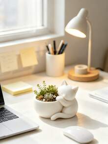 1pc Cute Sleeping Cat Succulent Planter, 3D Printed Matte PLA Plastic White Small Flower Pot, Lightweight Smooth Matte Decorative Plant Container, Suitable For Mini Succulents Cacti Indoor Desktop Plants, Gift For Cat Lovers - Multi-color - View 5