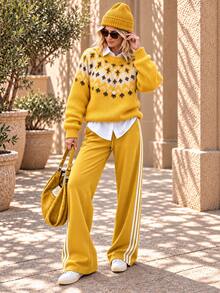 Women's Fashion Loose Casual Comfortable Retro Pattern Contrast Color Pullover Sweater - Multicolor - View 6