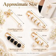 4Pcs Pearl Brooch Set For Women, Gold Tone Safety Pin Brooches With Pearl And Black Beads, Rhinestone Butterfly Vintage Coat Sweater Scarf Accessories - XZTZ - View 7