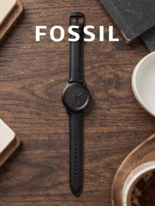Fossil FS5447 Men's Quartz Watch, Black Leather Strap, 5ATM Water Resistant Minimalist All-Black Dial Men Watch - Black - View 5