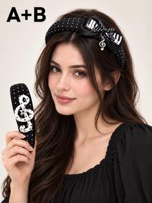 1pc Punk Polka Dot Musical Note Headband, Gothic Style Headband, Y2K Headband, Fashion Versatile Accessory, Home Makeup Halloween Hair Accessory - Black - View 13