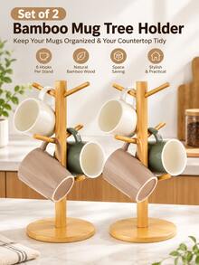 Bộ 2 giá treo ly bằng tre, giá đỡ cốc cà phê bằng gỗ với 6 móc, kệ treo ly và dụng cụ sắp xếp cốc tiết kiệm không gian cho mặt bếp, quầy cà phê, tủ và lưu trữ tại nhà - Xem 11