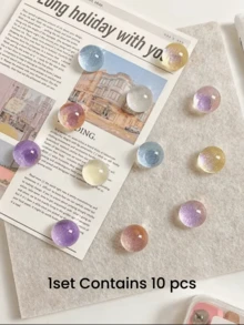 10pcs Creative Cute Faux Crystal Resin Push Pins, Transparent Glitter Half-Round Push Pins For Office Decor, Cork Board, Photo Wall, Map Fixing, Stationery Tools - Transparent Crystal Thumbtack - View 10