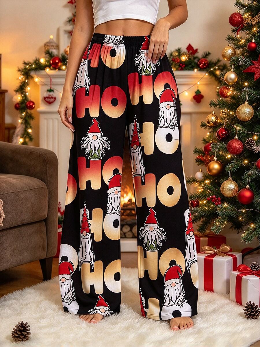 Pantalones Anchos Mujer Momia Dibujo Halloween,Halloween y Día de los Muertos.HOHOHO duendes de Navidad, muñecos de nieve y jengibre, pantalones largos de pierna ancha con estampado navideño - Color mixto 1 - Ver 1