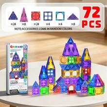 3.75cm Diamond Cut Multi-Color Magnetic Tiles Set, Rainbow Transparent Magnetic Blocks, Portable Iron Box Packaging, Free Assembly Model Toy, Suitable For Children Aged 3 And Above For Craft Activities - Multicolor - View 12