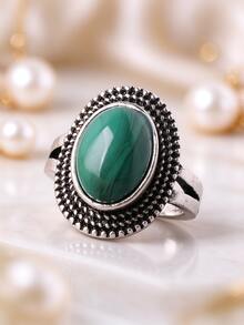 1pc Alloy Plated Vintage Silver & Sky Blue Resin Ring, Multi-Color Options - View 6