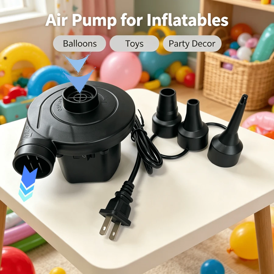 RAF Fast Inflation & Deflation Electric Air Pump, 110V US Plug, 3 Multi-Size Nozzles, Portable Air Pump For Air Mattress, Pool Float, Vacuum Storage Bags, Powerful Electric Air Compressor