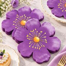 10/24/40pcs Purple Flower Shaped Disposable Napkins, Suitable For Spring/Summer Decoration Party Napkins, Applicable For Weddings, Bridal Showers, Birthdays, Bachelorette Parties, Afternoon Tea And Picnics - Purple Floral - View 4