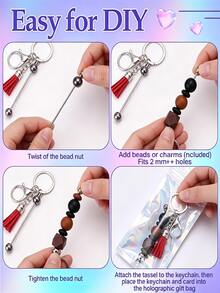 6/48/96/144pcs Beaded Keychain Strap Bulk Making Kit, Blank Beaded Keychain With Lobster Clasp, Tassel, Thank You Card And Gift Bag, DIY Keychain Materials, Jewelry Making Party Favors - Tassel Keychain - View 4