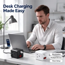 UK Plug Multi-Outlet Power Strip With USB-A/USB-C Ports, 2m Extension Cord, Overload Protection Switch, Compact Power Cube For Home/Office/Bedroom - UK Plug(220-240V) - View 8