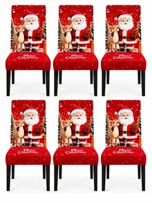 1/4/6pcs Christmas Chair Covers, Red Santa Claus Reindeer Gift Box Snowflake Print Polyester Elastic Chair Covers, Merry Christmas Elastic Seat Covers, Suitable For Kitchen Dining Room, Christmas Party, Holiday Dinner And Winter Home Decor - G - View 14