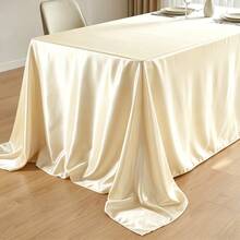 1pc Soft Glossy Multi-Color Classic Decorative Tablecloth, Suitable For Weddings, Valentine's Day, And Home Decoration - Beige - View 4