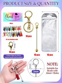 6/48/96/144pcs Beaded Keychain Strap Bulk Making Kit, Blank Beaded Keychain With Lobster Clasp, Tassel, Thank You Card And Gift Bag, DIY Keychain Materials, Jewelry Making Party Favors - Tassel Keychain - View 15