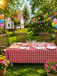 1/6/12PCS-137*274cm/137*137cm Red And White Plastic Checkered Tablecloth, Decorative Disposable Red Plaid Tablecloth, Suitable For Farm Birthday Wedding Rectangular Tablecloth, Party Tablecloth, Christmas - Multicolor - View 3