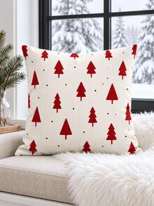 2PCS Red Christmas Tree Pillow Covers, White Background Christmas Nordic Polka Dot Pattern, Christmas Holiday Home Decor, Suitable For Bedroom, Living Room, Sofa And Office, Pillow Insert Not Included - Red - View 5