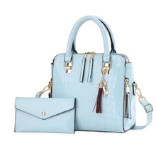 Women's Bright Purple Crocodile-Embossed Glossy PU Top Handle Satchel & Matching Envelope Clutch Set - Crocodile Pattern Mother-baby Bag - View 13