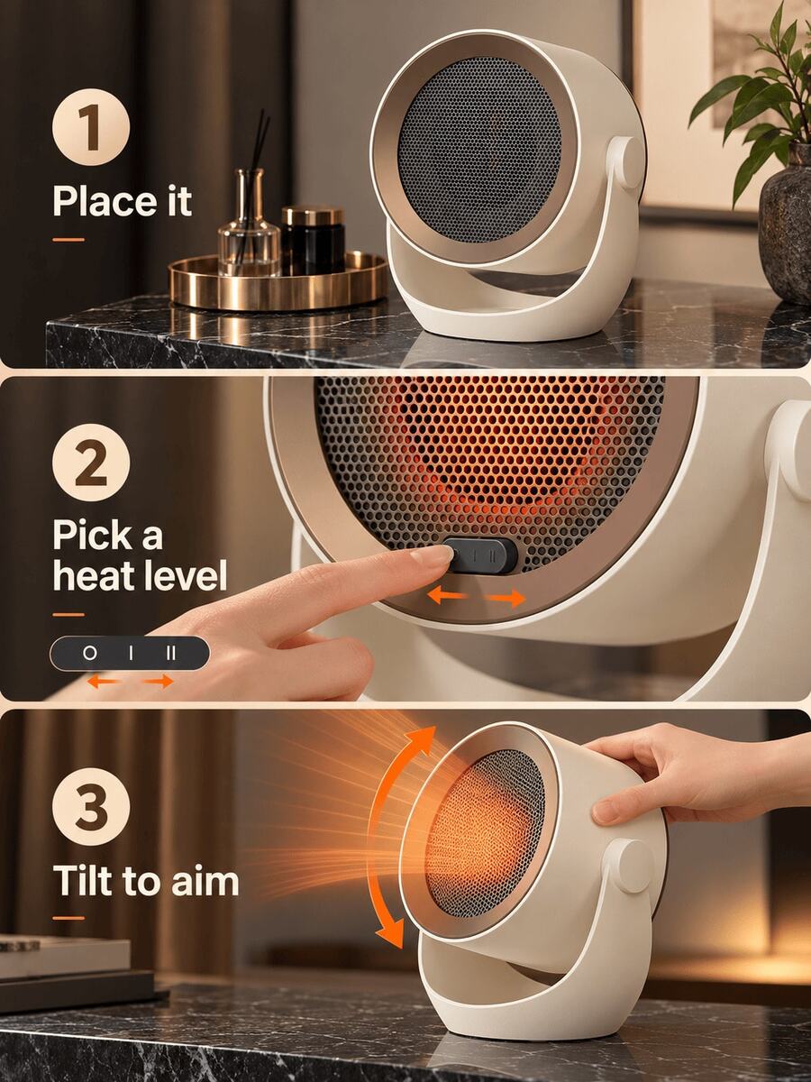SOKANY A003 Desktop Space Heater, Portable Electric Heater For Home Use, Fast Heating With Adjustable Angle, Suitable For Bedroom, Living Room, Dormitory, Hand And Foot Warming - Khaki - View 1