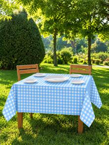 1/6/12PCS-137*274cm/137*137cm Light Blue And White Plastic Plaid Tablecloth, Decorative Disposable Light Blue Plaid Tablecloth, Suitable For Farm Birthday Wedding Rectangular Tablecloth, Party Tablecloth - Light Blue - View 8